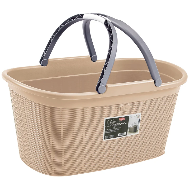 Wäschekorb 35 Liter mit 2 Henkeln - 57.5x37x29 cm Rattan-Design ohne Löcher - Haushaltskorb Wäschewanne Tragekorb Wäschesammler Wäschesortierer Wäschebox - Aufbewahrung Kunststoff