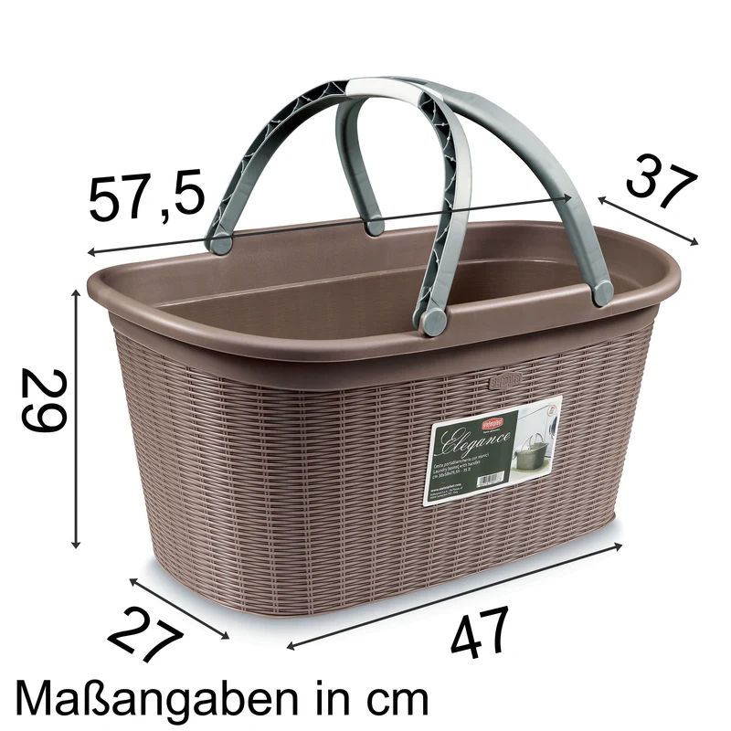 Wäschekorb 35 Liter mit 2 Henkeln - 57.5x37x29 cm Rattan-Design ohne Löcher - Haushaltskorb Wäschewanne Tragekorb Wäschesammler Wäschesortierer Wäschebox - Aufbewahrung Kunststoff