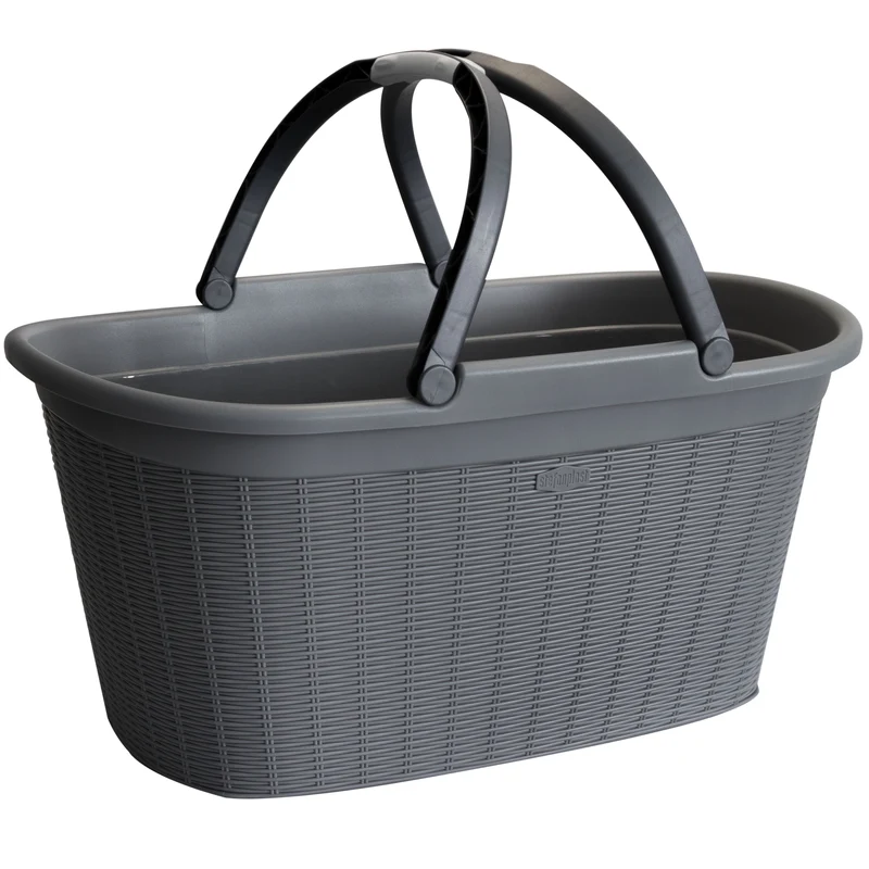 Wäschekorb 35 Liter mit 2 Henkeln - 57.5x37x29 cm Rattan-Design ohne Löcher - Haushaltskorb Wäschewanne Tragekorb Wäschesammler Wäschesortierer Wäschebox - Aufbewahrung Kunststoff