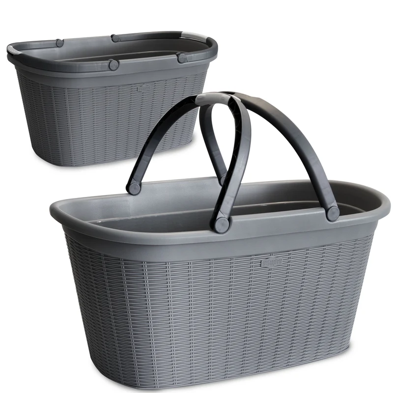 Wäschekorb 35 Liter mit 2 Henkeln - 57.5x37x29 cm Rattan-Design ohne Löcher - Haushaltskorb Wäschewanne Tragekorb Wäschesammler Wäschesortierer Wäschebox - Aufbewahrung Kunststoff