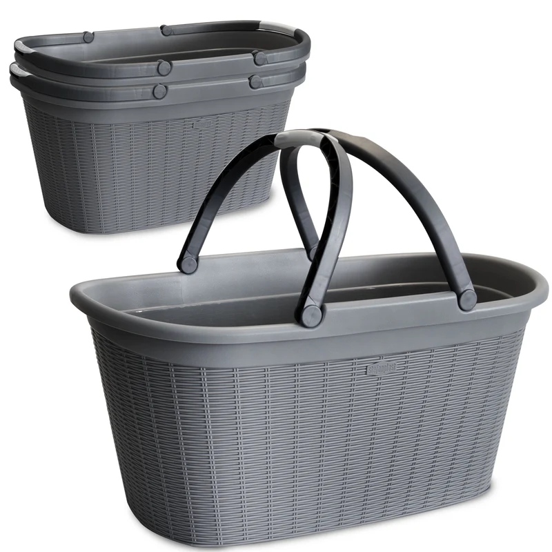 Wäschekorb 35 Liter mit 2 Henkeln - 57.5x37x29 cm Rattan-Design ohne Löcher - Haushaltskorb Wäschewanne Tragekorb Wäschesammler Wäschesortierer Wäschebox - Aufbewahrung Kunststoff