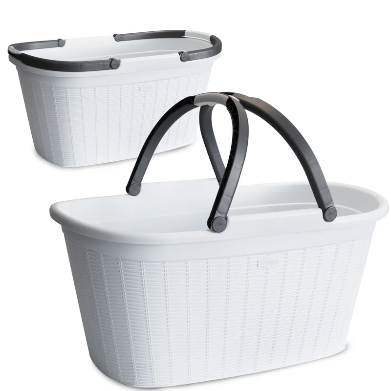 Wäschekorb 35 Liter mit 2 Henkeln - 57.5x37x29 cm Rattan-Design ohne Löcher - Haushaltskorb Wäschewanne Tragekorb Wäschesammler Wäschesortierer Wäschebox - Aufbewahrung Kunststoff