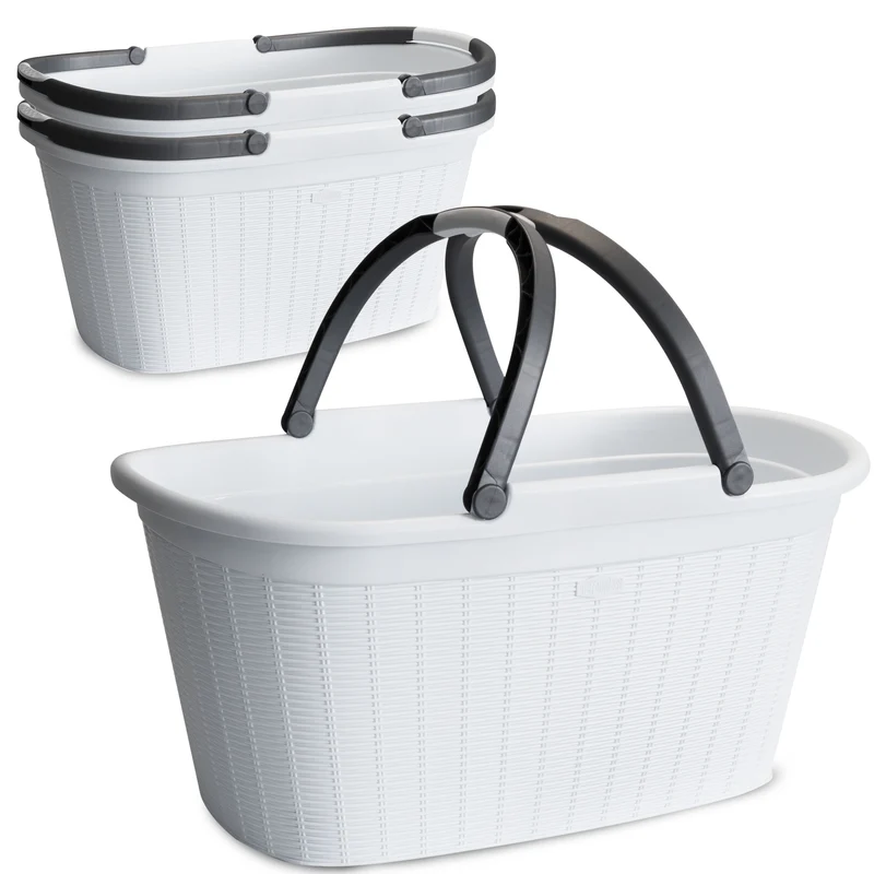 Wäschekorb 35 Liter mit 2 Henkeln - 57.5x37x29 cm Rattan-Design ohne Löcher - Haushaltskorb Wäschewanne Tragekorb Wäschesammler Wäschesortierer Wäschebox - Aufbewahrung Kunststoff