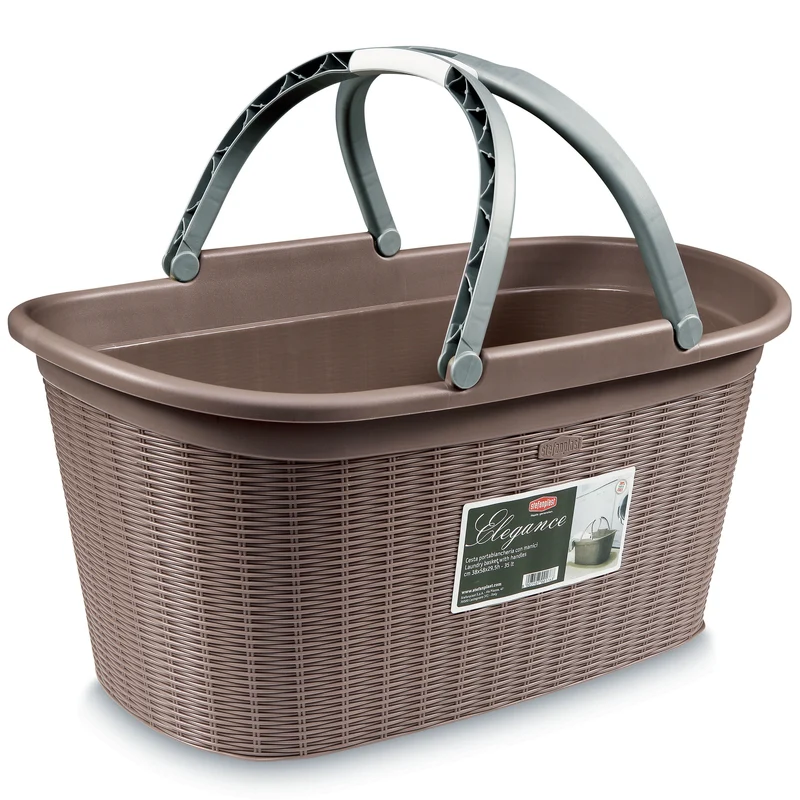 Wäschekorb 35 Liter mit 2 Henkeln - 57.5x37x29 cm Rattan-Design ohne Löcher - Haushaltskorb Wäschewanne Tragekorb Wäschesammler Wäschesortierer Wäschebox - Aufbewahrung Kunststoff