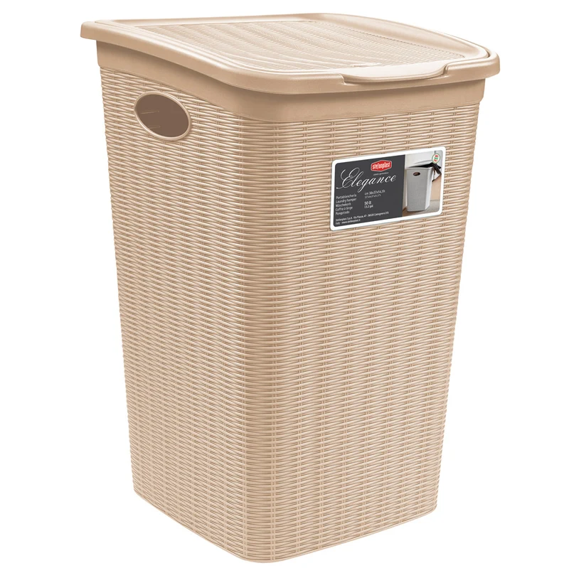 Wäschekorb 50 Liter groß - Rattanoptik mit Deckel - Wäschesammler mit Löcher 38x36x54cm Wäschebox Wäschesortierer Haushaltskorb Korb Haushalt Kunststoff Wäschetruhe Wäschetonne Wäschesack