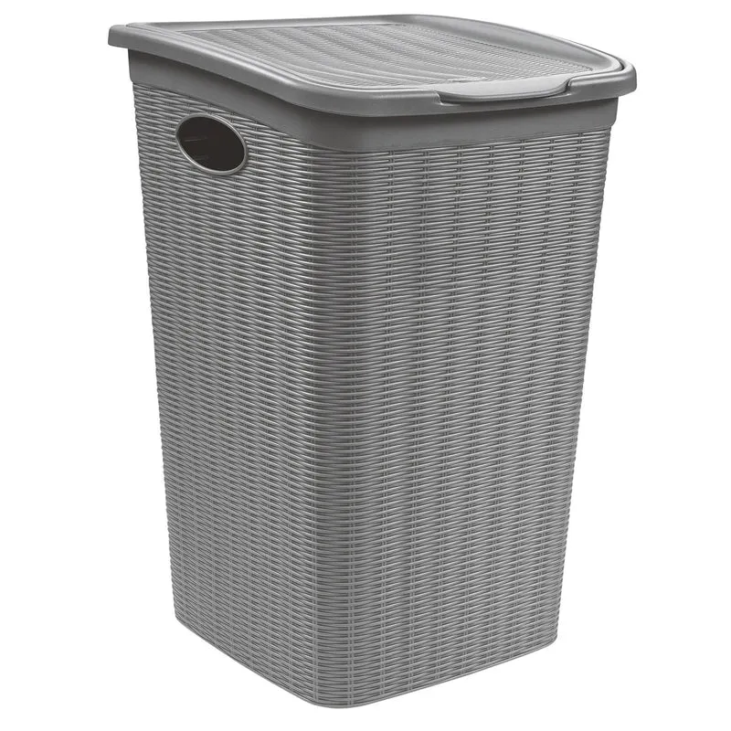 Wäschekorb 50 Liter groß - Rattanoptik mit Deckel - Wäschesammler mit Löcher 38x36x54cm Wäschebox Wäschesortierer Haushaltskorb Korb Haushalt Kunststoff Wäschetruhe Wäschetonne Wäschesack