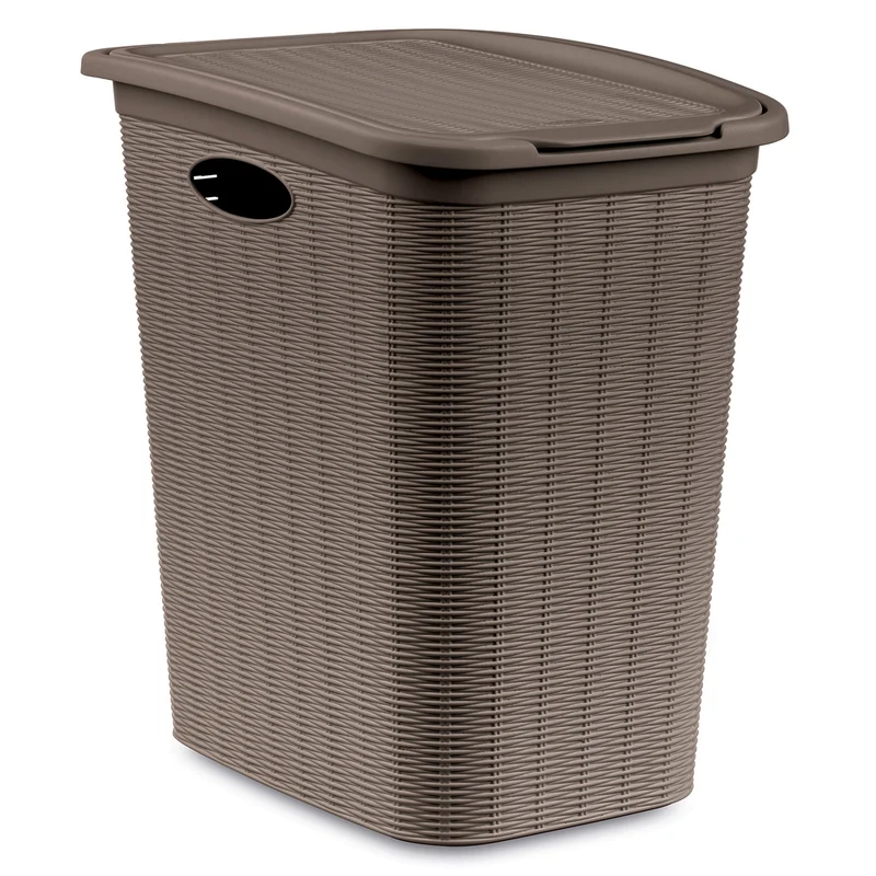 Wäschekorb 50 Liter groß - Rattanoptik mit Deckel - Wäschesammler mit Löcher 38x36x54cm Wäschebox Wäschesortierer Haushaltskorb Korb Haushalt Kunststoff Wäschetruhe Wäschetonne Wäschesack