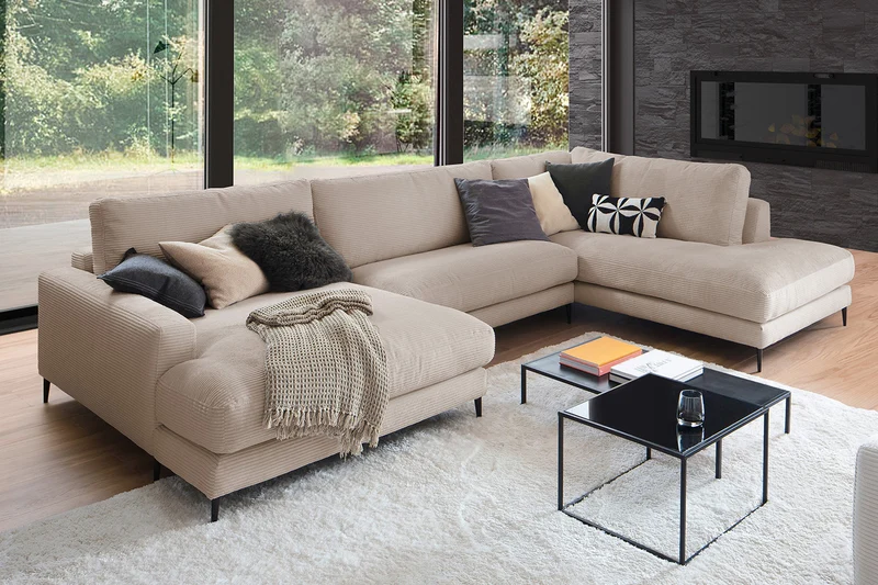 KAWOLA Sofa CARA Wohnlandschaft U-Form Cord taupe