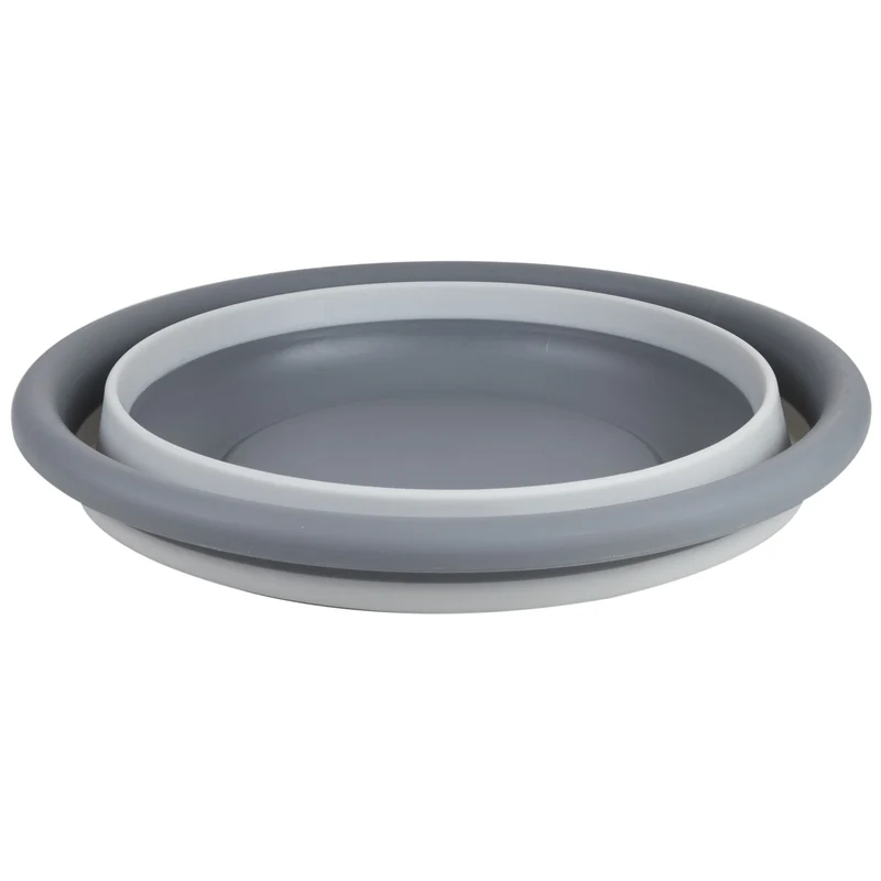 2x Faltbarer Schüssel - rund - 9 Liter - D-37,5x14 cm - gefaltet 5 cm - grau Waschschüssel Spülschüssel Wasserschüssel - Kunststoff Spüle
