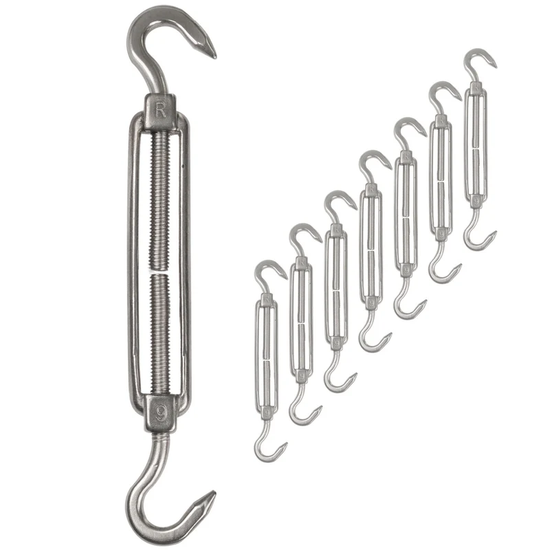8 x Edelstahl Spannschloss Spannschraube D-6mm - M6 - beidseitigem Haken - V2A - Seilspanner Segelspanner für Drahtseil - 14-21cm lang Wantenspanner Bruchlast 350kg