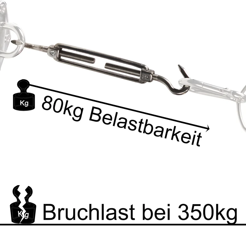 4 x Edelstahl Spannschloss Spannschraube D-6mm - M6 - beidseitigem Haken - V2A Seilspanner Segelspanner für Drahtseil - 14-21cm lang Wantenspanner Bruchlast 350kg