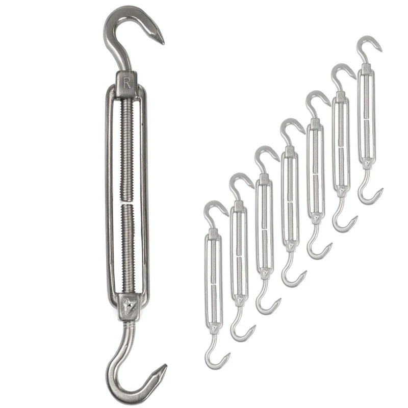 8x Edelstahl Spannschloss Spannschraube D-4mm - M4 - beidseitigen Haken - V2A Seilspanner Segelspanner für Drahtseil - 10-14cm lang Wantenspanner Bruchlast 100 kg