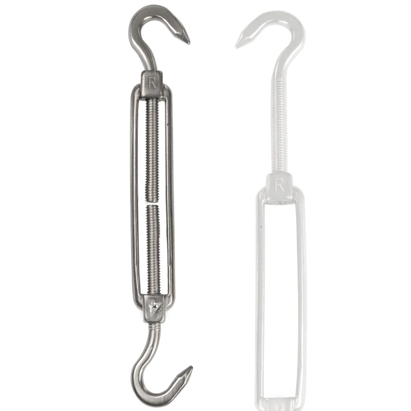 8x Edelstahl Spannschloss Spannschraube D-4mm - M4 - beidseitigen Haken - V2A Seilspanner Segelspanner für Drahtseil - 10-14cm lang Wantenspanner Bruchlast 100 kg