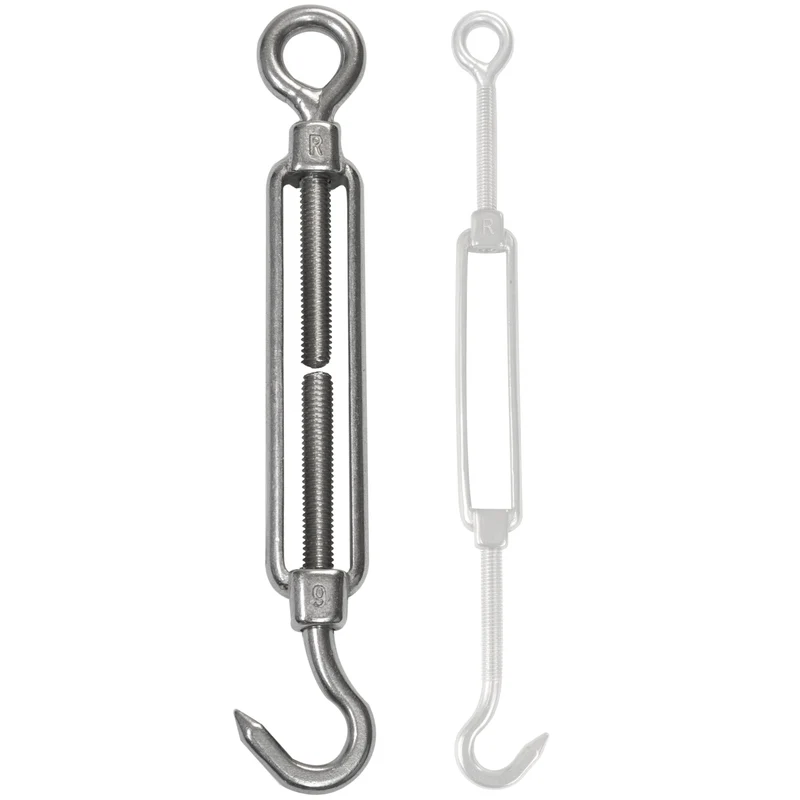 4x Edelstahl Spannschloss Spannschraube D-6mm - M6 - Öse+Haken V2A - Seilspanner Segelspanner für Drahtseil - 14-21cm lang Wantenspanner Bruchlast 350kg