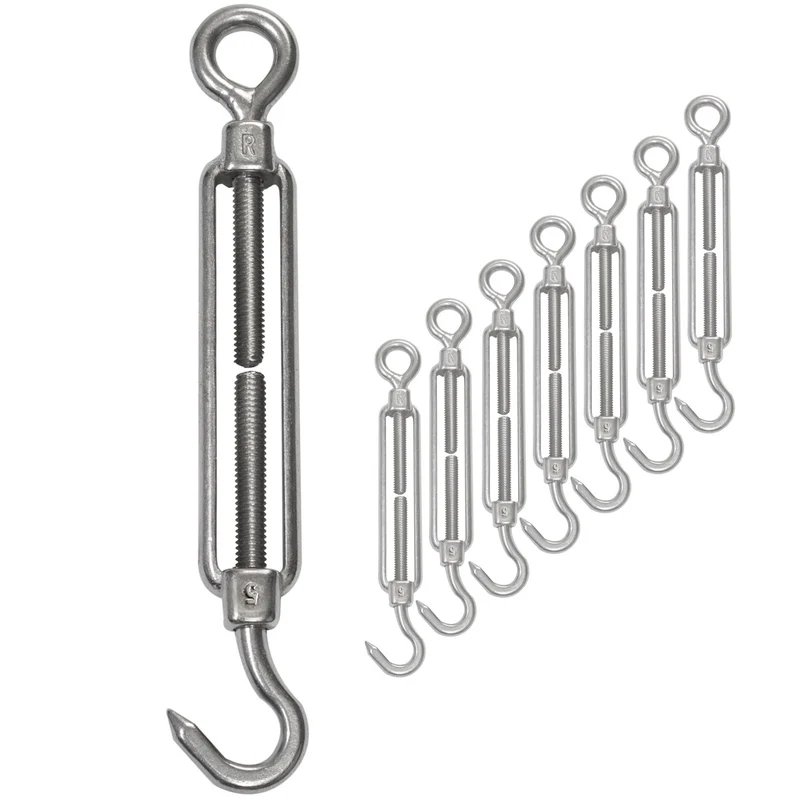 8x Edelstahl Spannschloss Spannschraube D-5mm - M5 - Haken+Öse - V2A Seilspanner Segelspanner für Drahtseil - 11-17cm lang Wantenspanner Bruchlast 130kg
