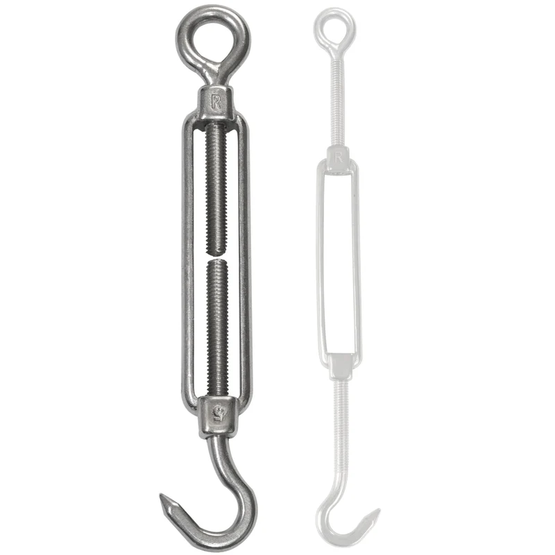 8x Edelstahl Spannschloss Spannschraube D-5mm - M5 - Haken+Öse - V2A Seilspanner Segelspanner für Drahtseil - 11-17cm lang Wantenspanner Bruchlast 130kg