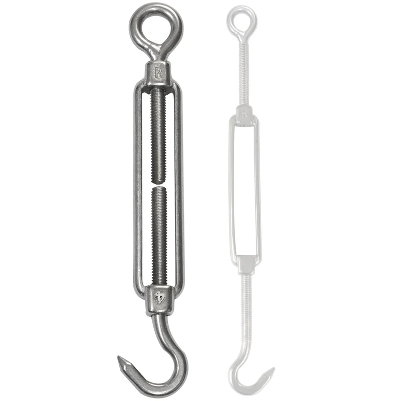 8x Edelstahl Spannschloss Spannschraube D-4mm - M4 - Öse+Haken - V2A Seilspanner Segelspanner für Drahtseil - 10-14cm lang Wantenspanner Bruchlast 100 kg