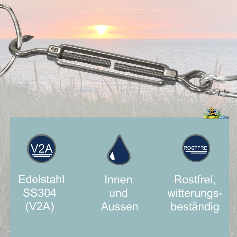 8x Edelstahl Spannschloss Spannschraube D-4mm - M4 - Öse+Haken - V2A Seilspanner Segelspanner für Drahtseil - 10-14cm lang Wantenspanner Bruchlast 100 kg
