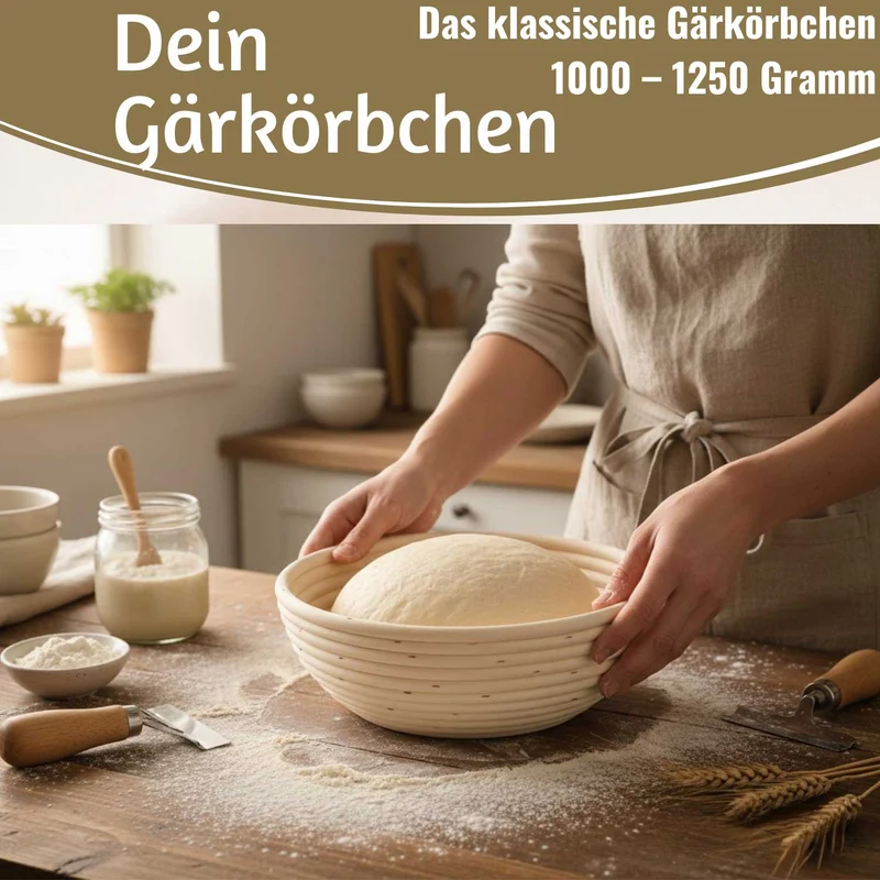 Gärkörbchen Gärkorb Rund 25x8cm Peddigrohr Brotform Leineneinsatz Brotkorb