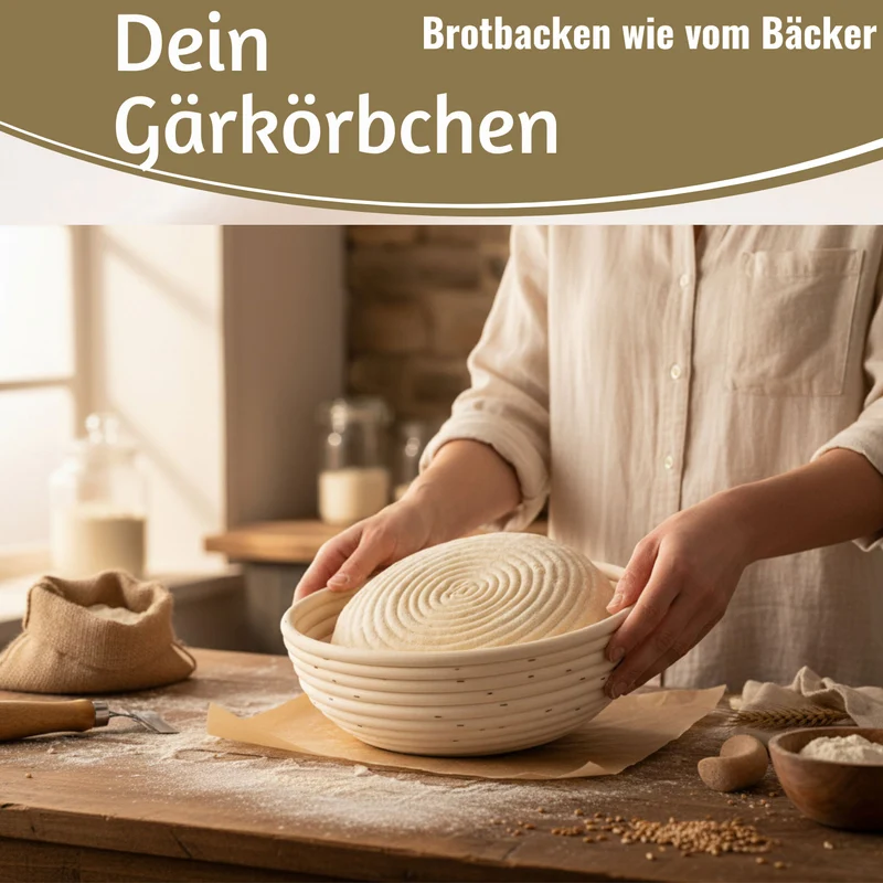 Gärkörbchen Gärkorb Rund 25x8cm Peddigrohr Brotform Leineneinsatz Brotkorb