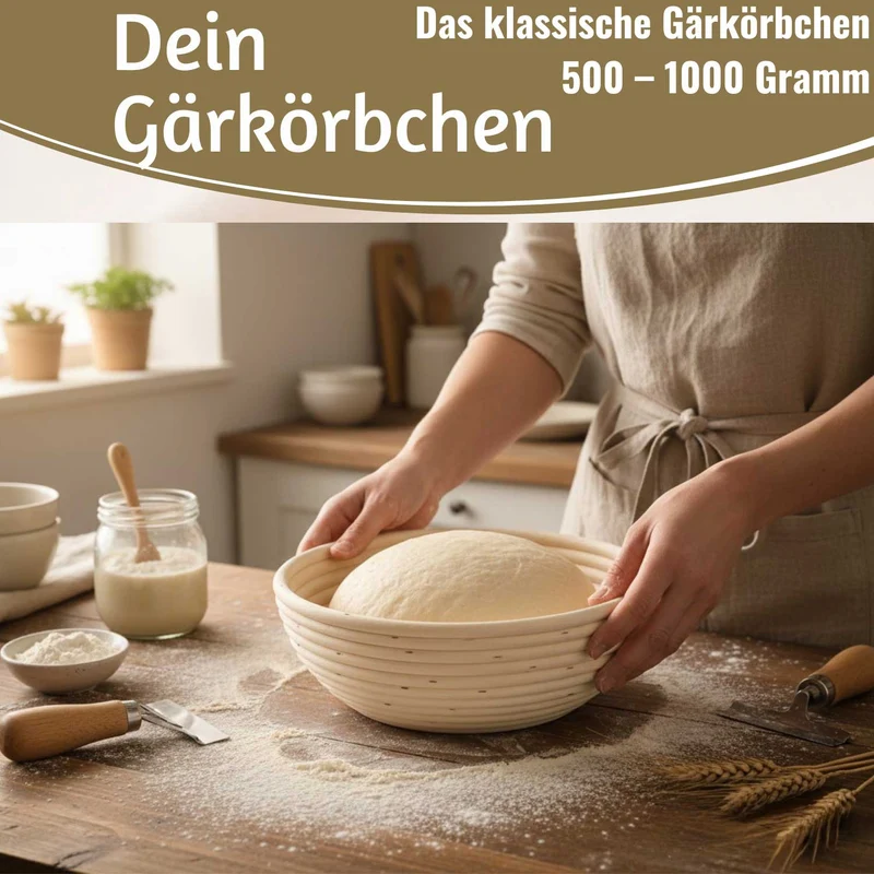 Gärkörbchen Gärkorb Rund 22x8cm Peddigrohr Brotform Leineneinsatz Brotkorb
