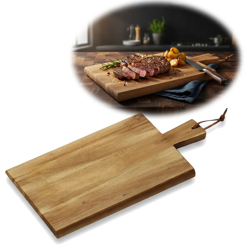 Holz Griffbrett Servierbrett 45cm Akazie XL Eckig Schneidebrett Tranchierbrett