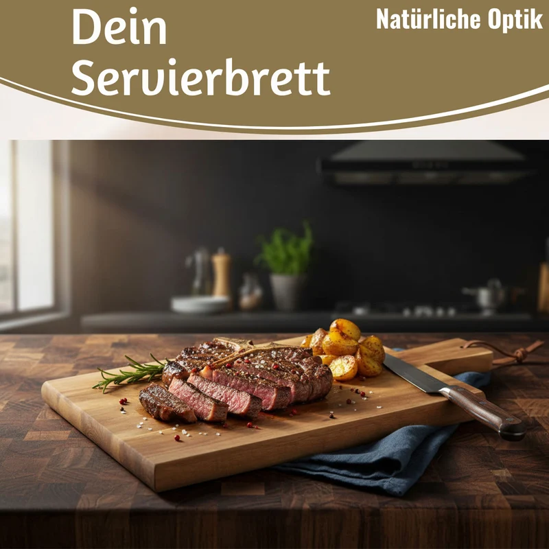 Holz Griffbrett Servierbrett 45cm Akazie XL Eckig Schneidebrett Tranchierbrett