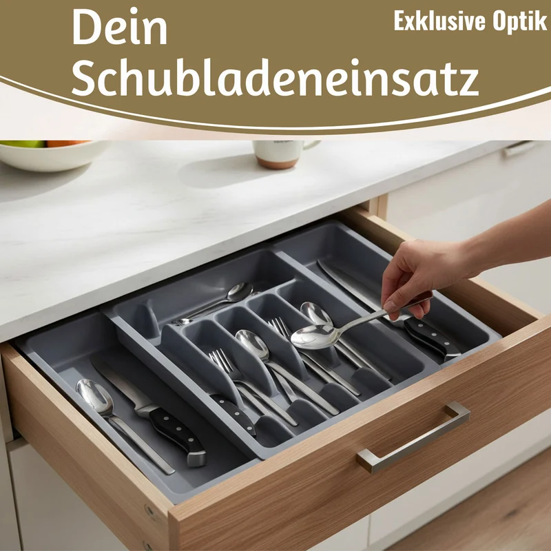 Schubladeneinsatz Besteckkasten 29-50cm Grau ausziehbar Besteckbox Organizer
