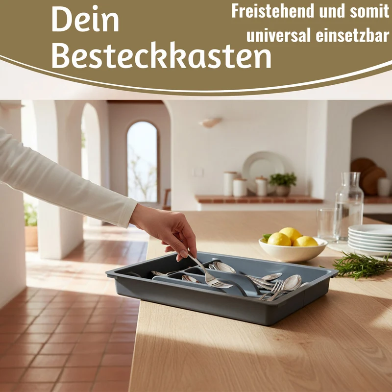 Schubladeneinsatz Besteckkasten 29-50cm Grau ausziehbar Besteckbox Organizer