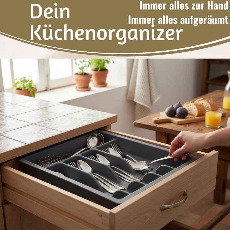 Schubladeneinsatz Besteckkasten 29-50cm Grau ausziehbar Besteckbox Organizer