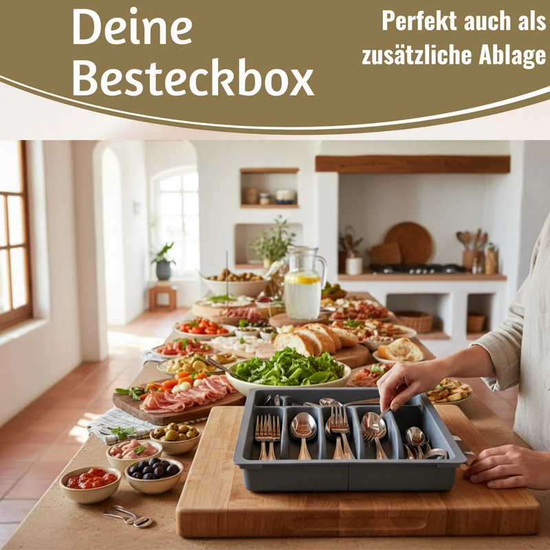 Schubladeneinsatz Besteckkasten 29-50cm Grau ausziehbar Besteckbox Organizer