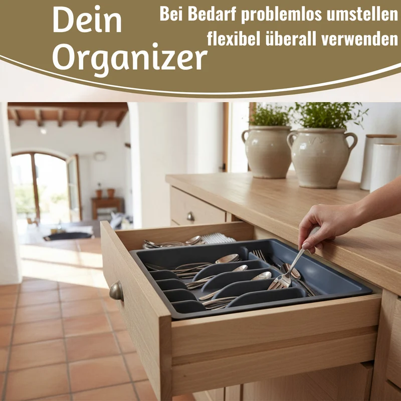 Schubladeneinsatz Besteckkasten 29-50cm Grau ausziehbar Besteckbox Organizer