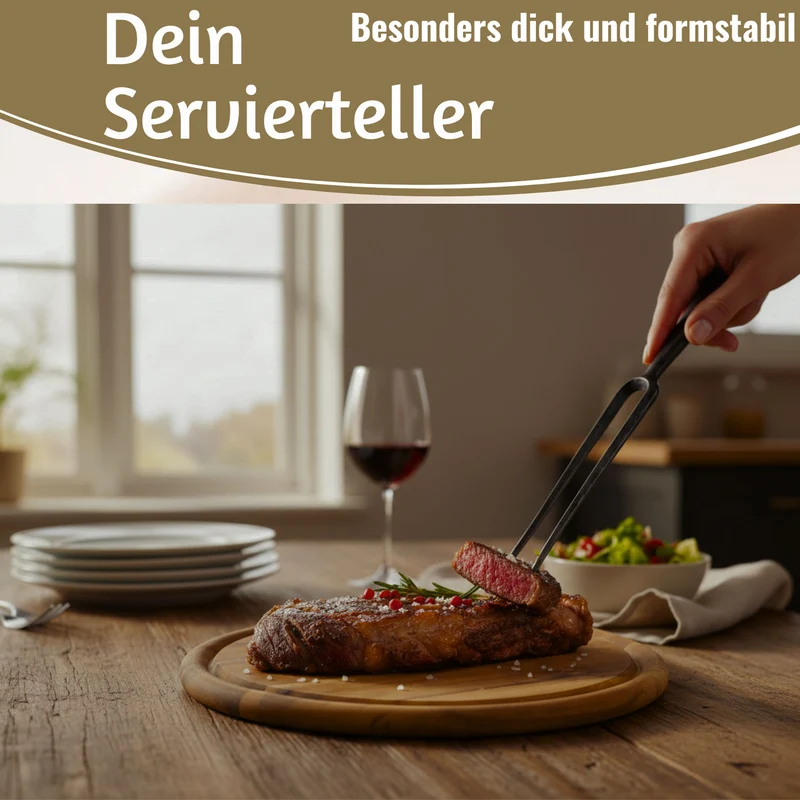 Holz Fleischteller Servierteller 25cm Akazie Rund Schneidebrett Vesperbrett