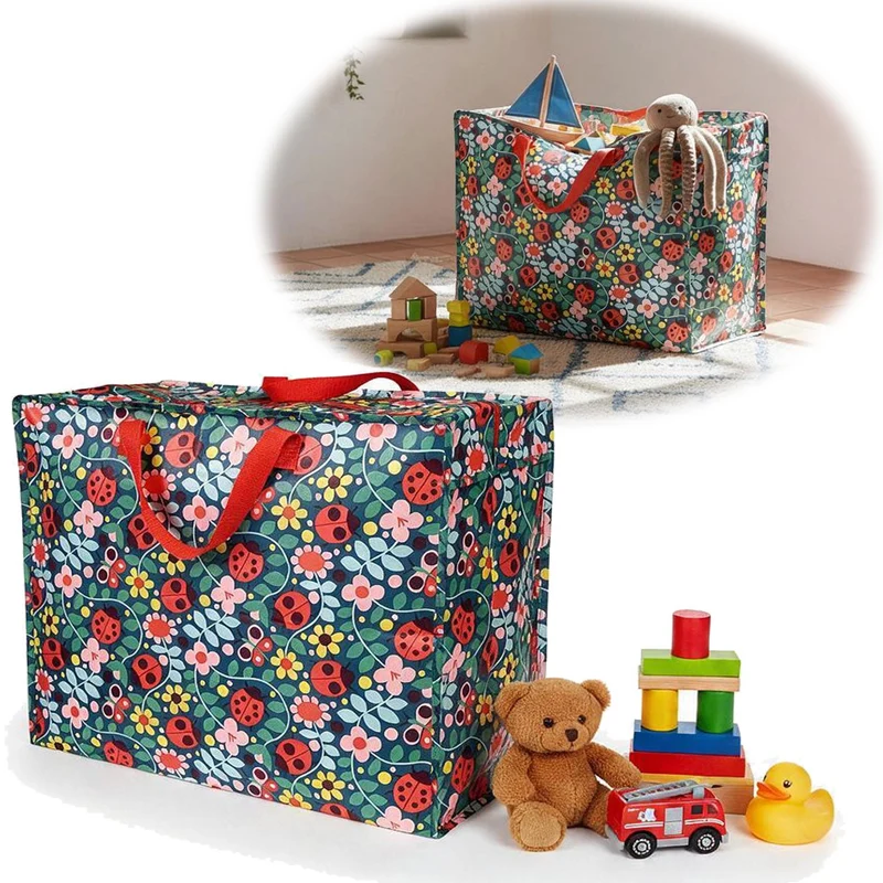 XXL Jumbo Bag Blumen Marienkäfer 55cm Recycelt Kunststoff Aufbewahrungstasche Einkaufstasche