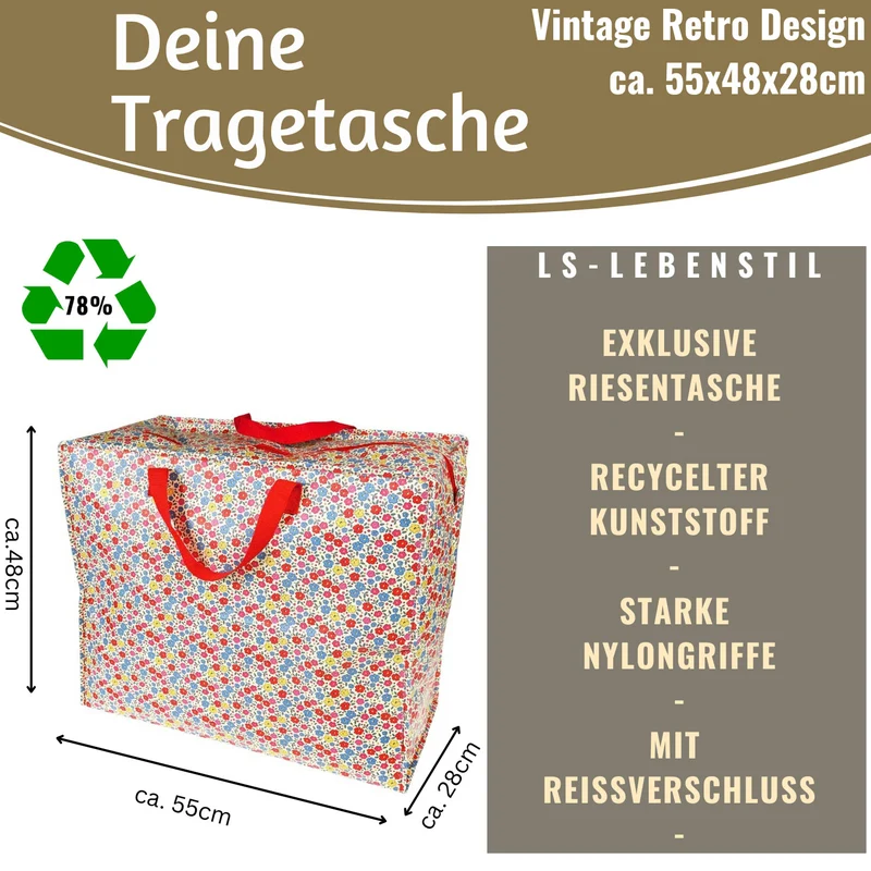 XXL Jumbo Bag Tilde bunte Blumen 55cm Recycelt Kunststoff Aufbewahrungstasche Einkaufstasche