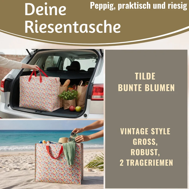 XXL Jumbo Bag Tilde bunte Blumen 55cm Recycelt Kunststoff Aufbewahrungstasche Einkaufstasche