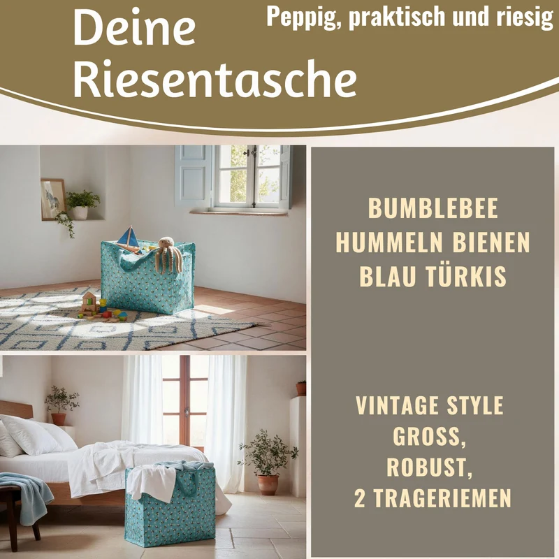 XXL Jumbo Bag Bumblebee Türkis 55cm Recycelt Kunststoff Aufbewahrungstasche Einkaufstasche