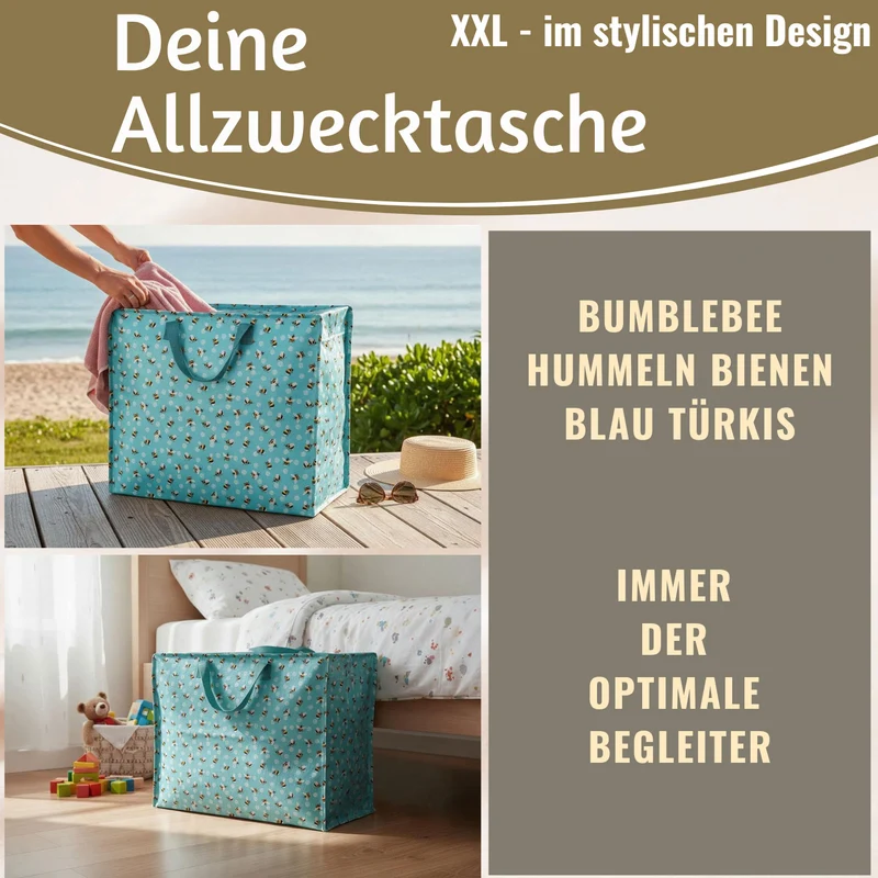 XXL Jumbo Bag Bumblebee Türkis 55cm Recycelt Kunststoff Aufbewahrungstasche Einkaufstasche