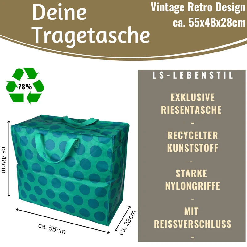 XXL Jumbo Bag Blau Türkis Spotlight 55cm Recycelt Kunststoff Aufbewahrungstasche Einkaufstasche