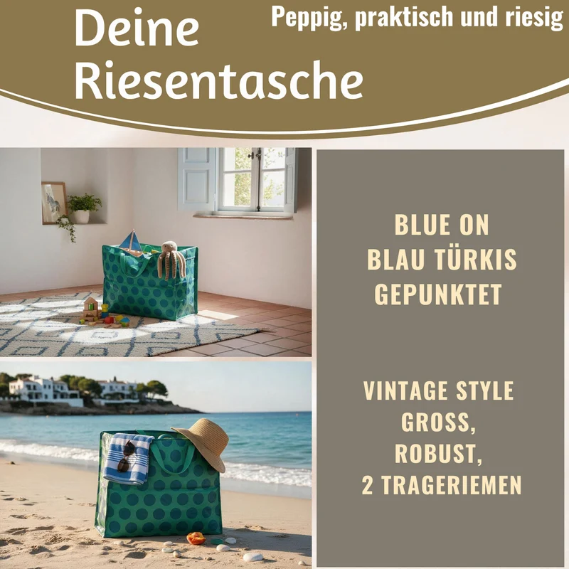 XXL Jumbo Bag Blau Türkis Spotlight 55cm Recycelt Kunststoff Aufbewahrungstasche Einkaufstasche