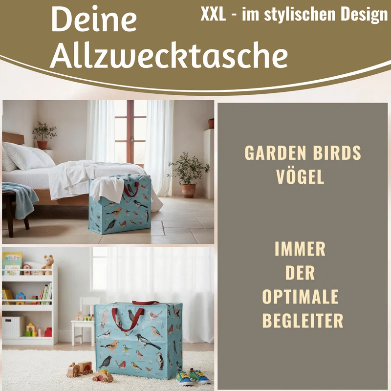XXL Jumbo Bag Garden Birds 55cm Recycelt Kunststoff Aufbewahrungstasche Einkaufstasche