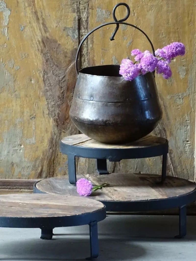 Vintage Holz Pflanzenhocker Dehli 30cm recycelt Minitisch Deko-Tablett Blumenständer