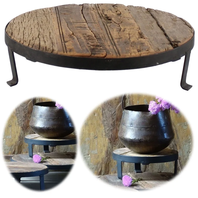 Vintage Holz Pflanzenhocker Dehli 25cm recycelt Minitisch Deko-Tablett Blumenständer