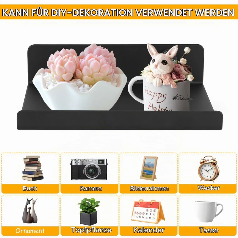 Wandregal, Wandboard, Bilderleiste,Schweberegal, Bad Regal Wand Bücherregal für Wohnzimmer Arbeitszimmer Badezimmer Küche Fotorahmen Dekos (4, Schwarz, 15x11,5x3,5 cm)