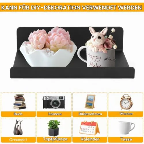 Wandregal, Wandboard, Bilderleiste,Schweberegal, Bad Regal Wand Bücherregal für Wohnzimmer Arbeitszimmer Badezimmer Küche Fotorahmen Dekos (4, Schwarz, 15x11,5x3,5 cm)