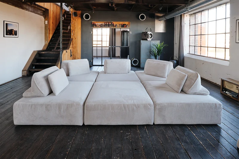 KAWOLA Modulsofa WIOLO SOFT 6 Module 6 Rückenkissen Cord hellgrau