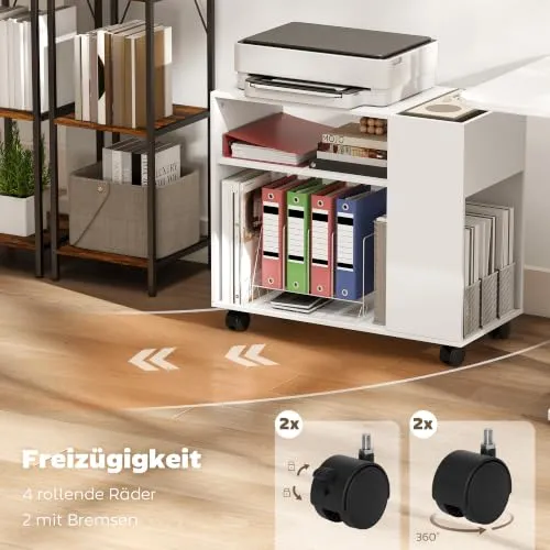 HOMCOM Druckertisch mit Rollen mit Unterteiltem Fach 70 x 34 x 60 cm Weiß