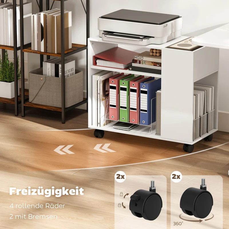 HOMCOM Druckertisch mit Rollen mit Unterteiltem Fach 70 x 34 x 60 cm Weiß