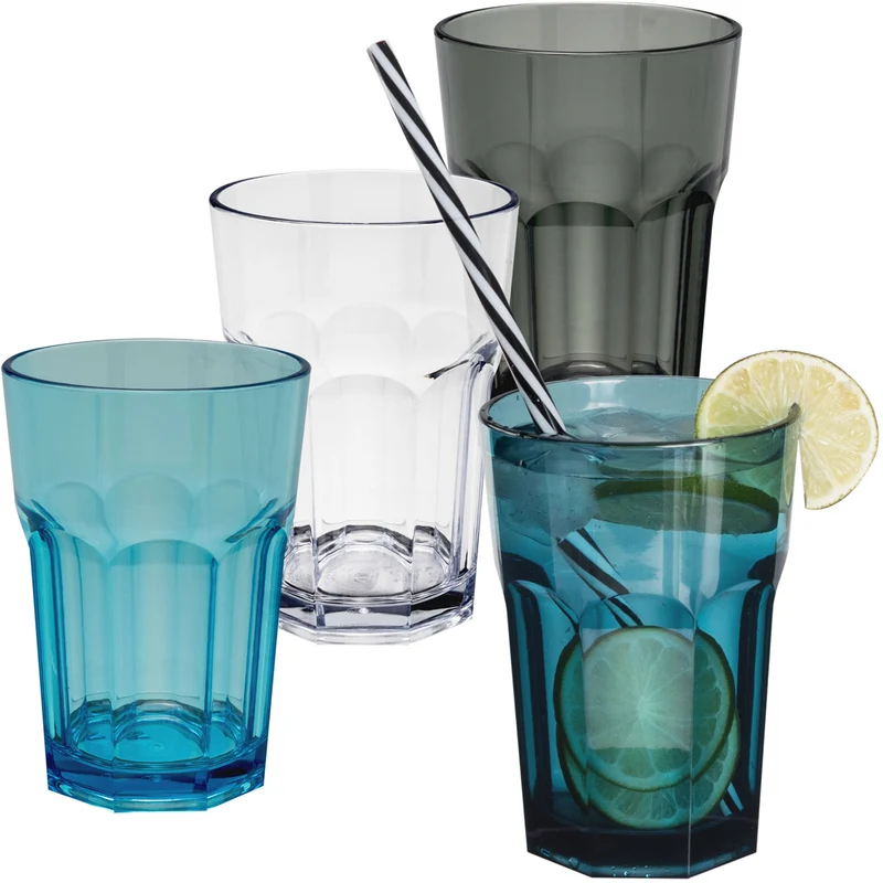 4x Campingglas aus Acryl 400ml - Trinkglas Acrylglas Wasserglas Kunststoff Camping Garten Echtglasoptik Picknick Becher Kinder Senioren Longdrink Coktail