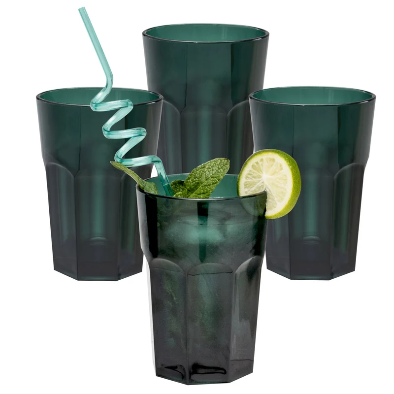 4x Campingglas aus Acryl 400ml - Trinkglas Acrylglas Wasserglas Kunststoff Camping Garten Echtglasoptik Picknick Becher Kinder Senioren Longdrink Coktail